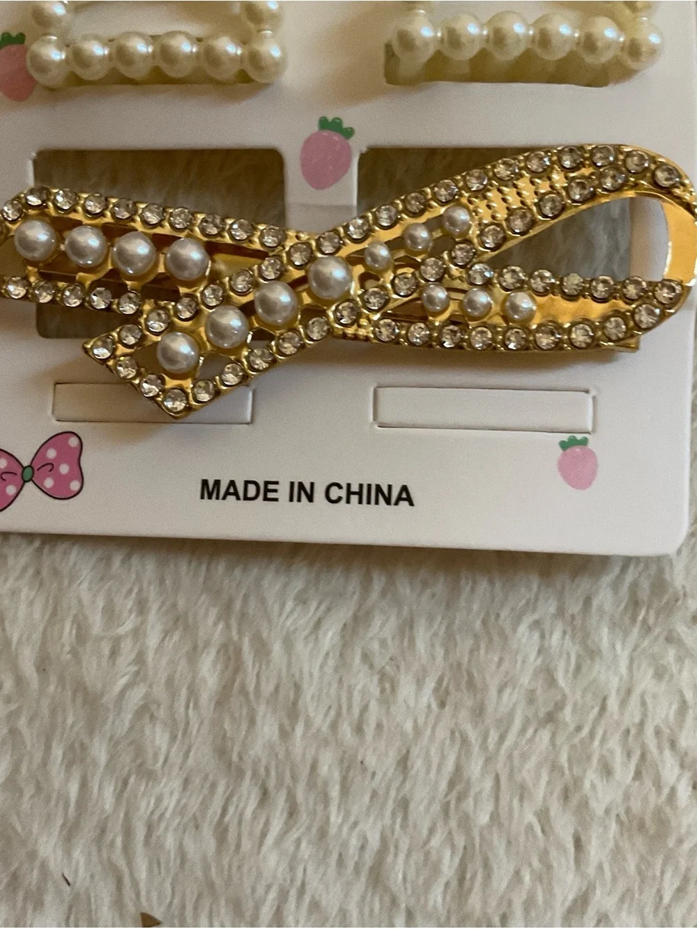 Girls Pearl and Gold Bow Hair Clip Set - Kids Hair Accessories